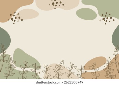 Minimalist Botanical Abstract Frame Background Illustration.Perfect for projects that need a soft, nature-inspired aesthetic, including invitations, digital art and background