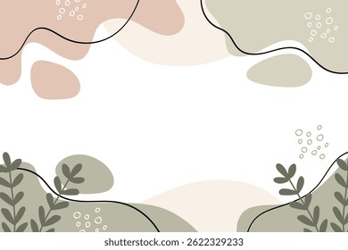 Minimalist Botanical Abstract Frame Background Illustration.Perfect for projects that need a soft, nature-inspired aesthetic, including invitations, digital art and background