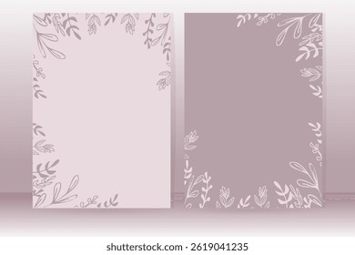 Minimalist botanical background hand-drawn leaves, floral frame design for invitations, wedding stationery, greeting cards, elegant nature-inspired decoration in soft pink pastel colors Copy space