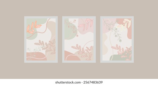 Minimalist botanical bliss. This triptych of soft hues and delicate line art brings a touch of nature's tranquility to any room.