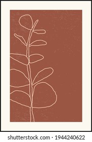 Minimalist botanical branch with leaves abstract collage