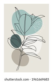 Minimalist botanical branch with leaves abstract collage