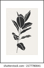 Minimalist botanical branch with leaves abstract collage