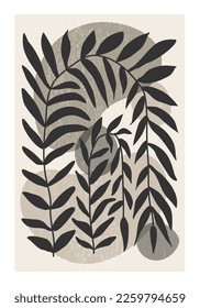 Minimalist botanical composition with leaves abstract collage