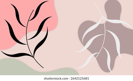 Minimalist Botanical Illustration with Abstract Organic Shapes in Pastel Colors