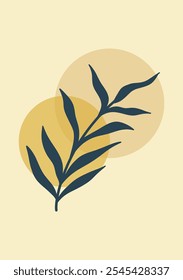 Minimalist Botanical Illustration With Abstract Shapes. Boho Style Wall Art Set. Picture Frames With Abstract Leaves And Shapes For Decoration.