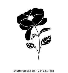 Minimalist botanical illustration with black and white rose silhouette. Flower for logo, poster, social media or branding.