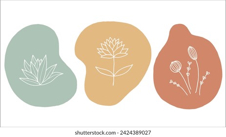 Minimalist Botanical Illustration Featuring Stylized Plants on Pastel Background