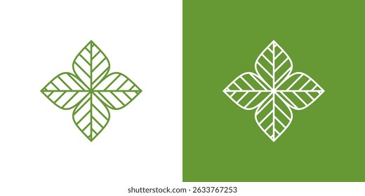 Minimalist botanical leaf logo design in symmetrical floral pattern