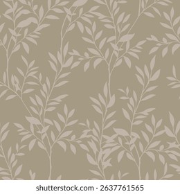 Minimalist Botanical Leaves Vector Seamless Pattern. Leaf Branch Background. Floral Design for Wrapping Paper and Fabric Printing.