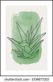 Minimalist botanical line art composition with leaves abstract collage