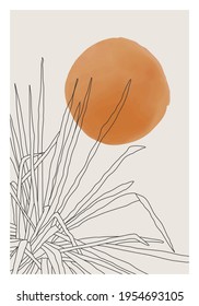 Minimalist botanical line art composition with leaves abstract collage