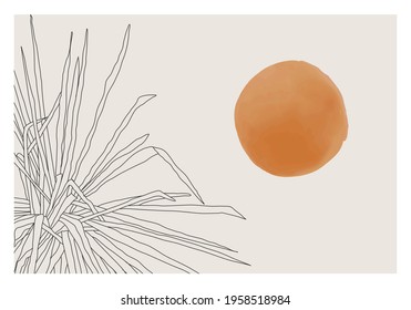 Minimalist botanical line art composition with leaves abstract collage