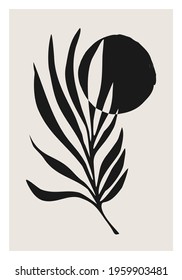 Minimalist botanical line art composition with leaves abstract collage