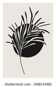 Minimalist botanical line art composition with leaves abstract collage