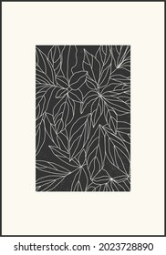 Minimalist botanical line art composition with leaves abstract collage