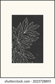 Minimalist botanical line art composition with leaves abstract collage