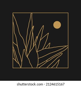 Composiciones de arte de línea botánica minimalista con collage abstracto de hojas