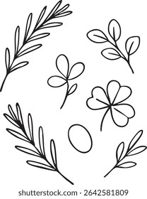 Minimalista Botânica Linha Arte Delicado Folhas Trevo e um Círculo Simples para Projetos Elegantes e Criativos