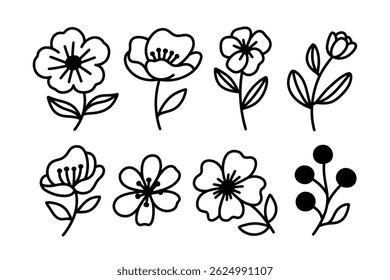 CONJUNTO DE ILUSTRAÇÕES DE LINHA BOTÂNICA MINIMALISTA
