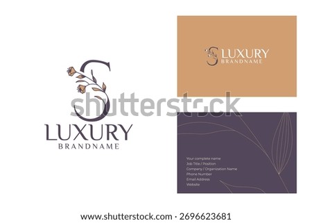 Minimalist Botanical Monogram Logo and Modern Business Card