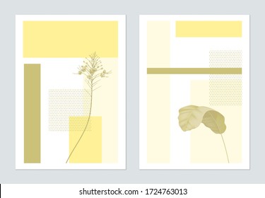 Minimalist botanical poster template design, plants and symmetry shapes, yellow tones