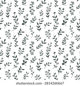 Minimalist botanical seamless pattern with dark green trailing vines