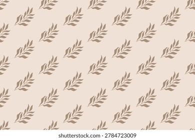 Minimalist Botanical Seamless Pattern with Leaves and Floral Elements in Neutral and Earth Tone Colors