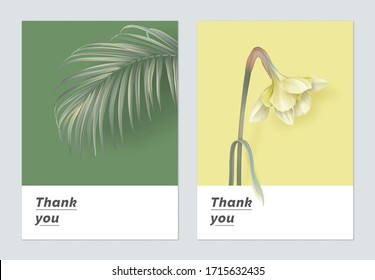 Minimalist Botanical Thank You Card Template Design, Indoor Bamboo Palm And Daffodil