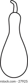 Minimalist bottle gourd outline vector illustration featuring a clean black line drawing of a bottle gourd (calabash). Perfect for agriculture, healthy food, organic farming, vegetable-themed projects, packaging, educational materials, recipe designs, logos, icons, and graphic resources. Isolated on a white background with a simple and modern outline style.