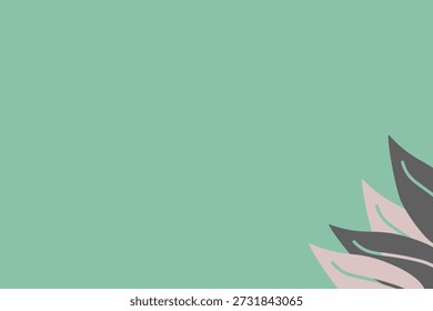 Minimalist bottom corner leaf cluster botanical background. Muted palette with a static, organic composition. Ideal for digital use: desktop wallpaper, presentation background, virtual meeting background, and webinar backdrop. Also suitable for print.