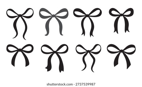 Minimalist bow illustration in flat vector style. Cute decorative ribbon bow with clean shapes and smooth curves, isolated on white background. Perfect for invitations, branding, packaging, cards, and feminine design.