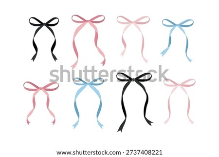 Minimalist bow illustration in flat vector style. Cute decorative ribbon bow with clean shapes and smooth curves, isolated on white background. Perfect for invitations, branding, packaging, cards, and feminine design.
