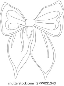 Minimalist bow outline vector illustration featuring a clean and elegant line art design. This decorative ribbon bow icon is perfect for gift packaging, celebrations, fashion accessories, holiday designs, greeting cards, party decorations, websites, mobile applications, and user interface elements. Isolated on a white background with scalable vector quality and editable strokes.
