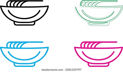 Minimalist bowl icons, colorful outline designs, simple geometric shapes, modern kitchenware illustrations, clean vector graphics, stylized tableware symbols, abstract food container logos, single-lin