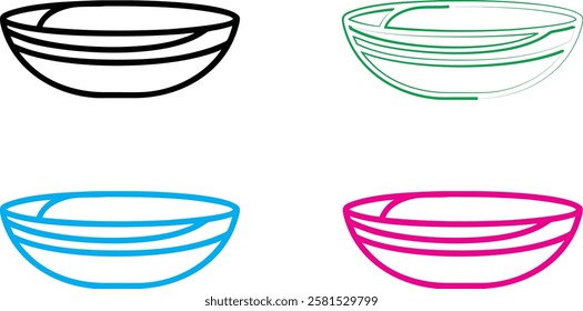 Minimalist bowl icons, colorful outline designs, simple geometric shapes, modern kitchenware illustrations, clean vector graphics, stylized tableware symbols, abstract food container logos, single-lin