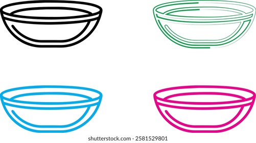 Minimalist bowl icons, colorful outline designs, simple geometric shapes, modern kitchenware illustrations, clean vector graphics, stylized tableware symbols, abstract food container logos, single-lin