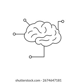 Ícone de cérebro minimalista com nós digitais que representam o aprendizado em rede.