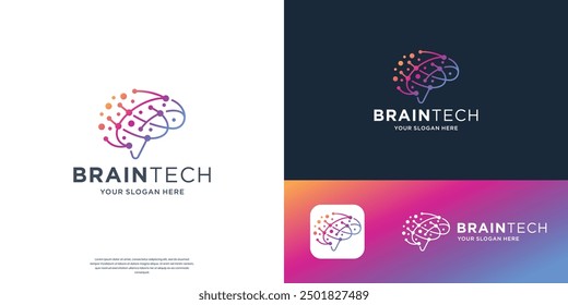 minimalist Brain Logo Design Vector Template. creative lines dot and colorful concept.