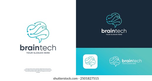 Diseño minimalista del logotipo de Brain Tech, Ilustración vectorial de estilo de línea de concepto de Circuit Tech.