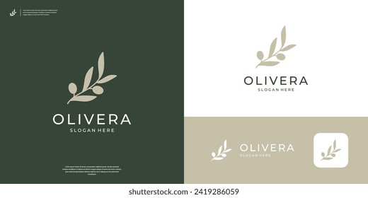 Diseño del logotipo del olivo de rama minimalista