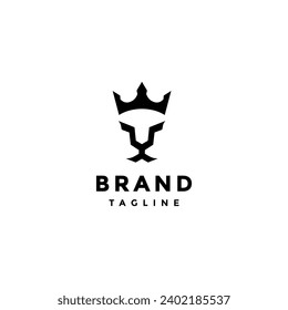 Minimalist Brave Lion King Logo Design. Lion Face Outline With Kings Crown Logo Design.