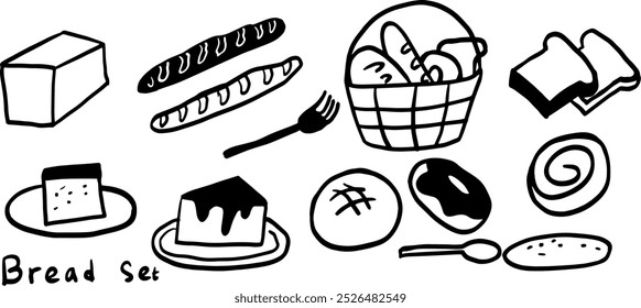 Minimalist Bread Doodle Set | Two Color Black and White Vector Illustration