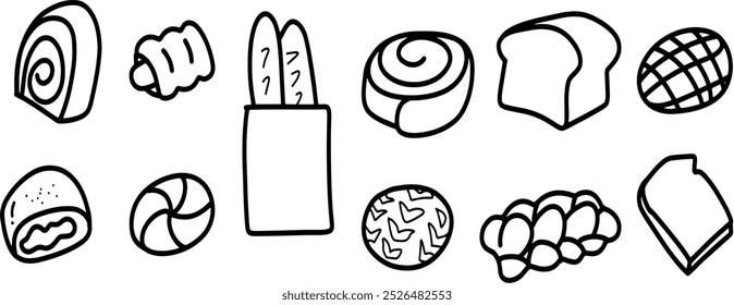 Minimalist Bread Doodle Set | Two Color Black and White Vector Illustration