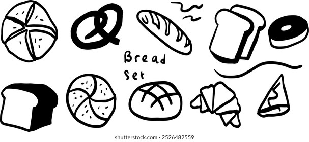 Minimalist Bread Doodle Set | Two Color Black and White Vector Illustration