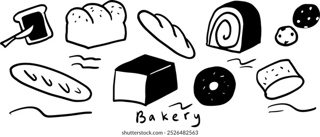 Minimalist Bread Doodle Set | Two Color Black and White Vector Illustration