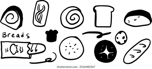 Minimalist Bread Doodle Set | Two Color Black and White Vector Illustration