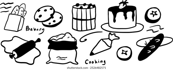 Minimalist Bread Doodle Set | Two Color Black and White Vector Illustration