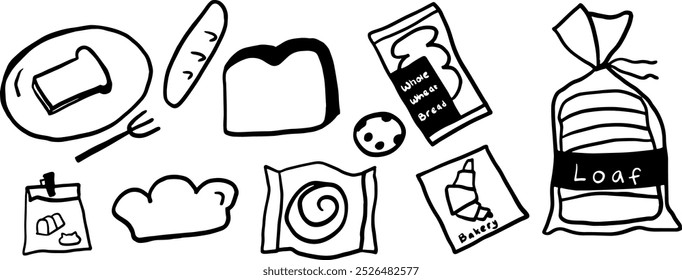 Minimalist Bread Doodle Set | Two Color Black and White Vector Illustration