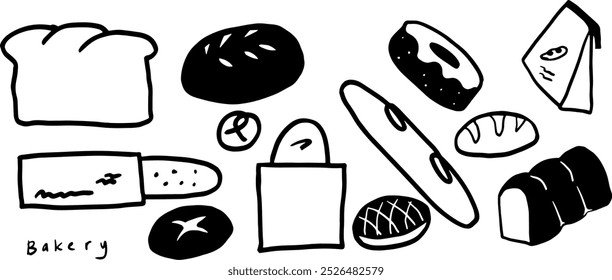 Minimalist Bread Doodle Set | Two Color Black and White Vector Illustration